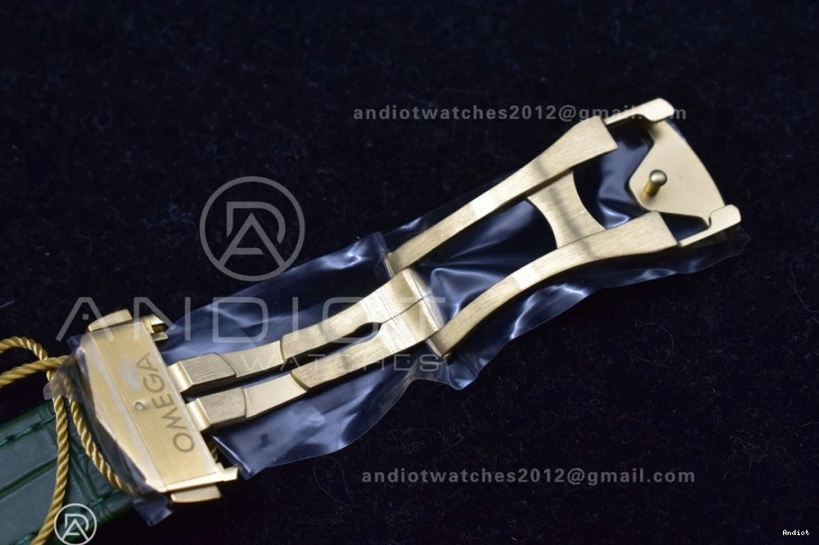 Green Manual in Dial Speedmaster RMF Green on Edition Moonwatch Leather Strap Best YG Gold Chrono Moonshine 1225